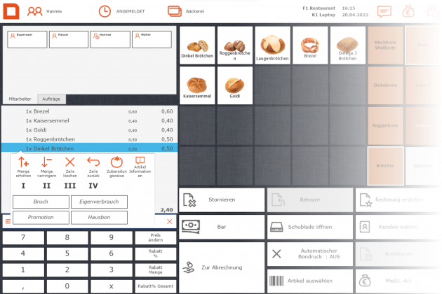 Kassensystem MplusKASSA | bäckerei